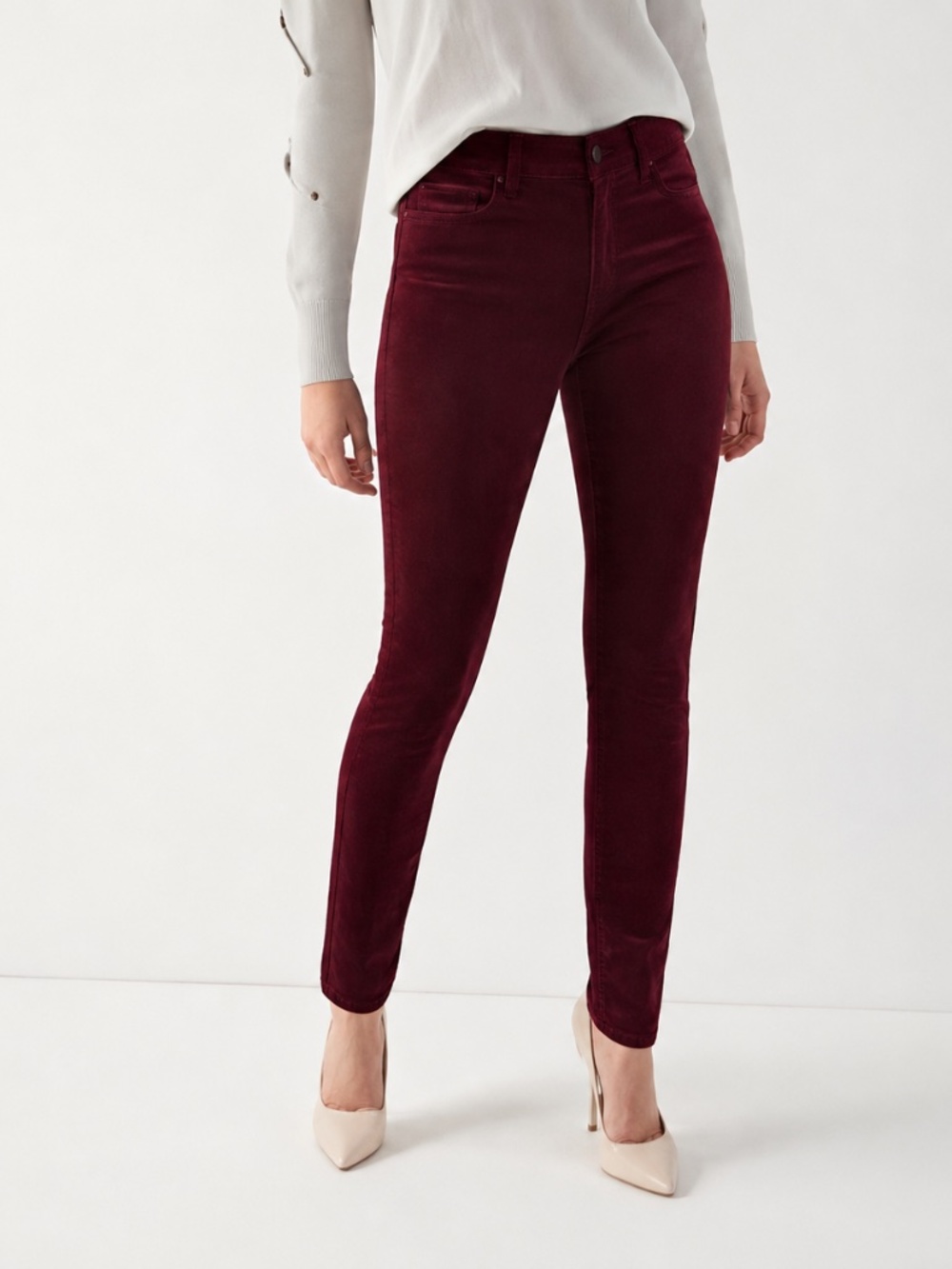 RW&CO Burgundy Velvet High-Rise Skinny Pants
